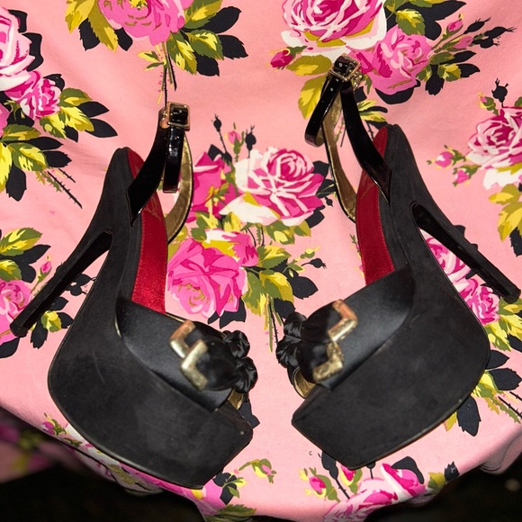 Sam Edelman pinup black satin bow platform heels 9.5 nib sexy pinup vixen kitten - Picture 12 of 17